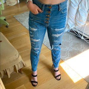 Free people ripped high waisted straight leg jeans